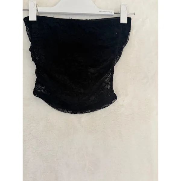 Black Sheer Floral Lace Tube Top Strapless Crop XS Floral Mesh Bralette Layering - Image 5