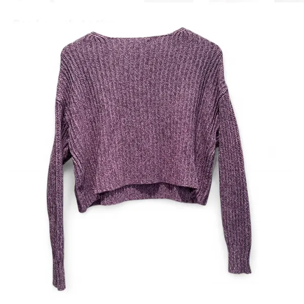 American Eagle Purple Henley Cropped Sweater XS Buttons Round Neck Casual‎ - Image 3
