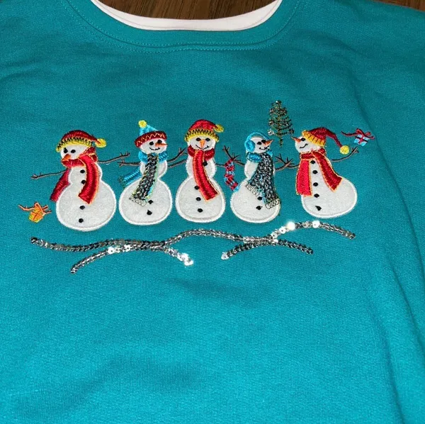 Vintage Snowman Christmas Sweatshirt XL Teal - Image 3