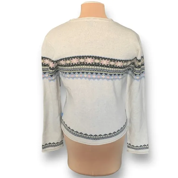 Vintage Lucky Brand Sweater Cream Pink Faire Isle Neutral Knit‎ Pullover Cabin - Image 5
