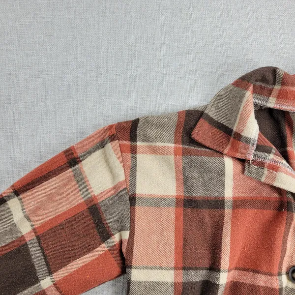 Womens‎ Shirt Size M Orange Plaid Flannel Button Down Long Sleeve Shaket Casual - Image 5