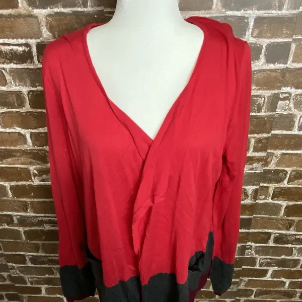 Vtg Attention Womens Red Color Block Light Weight Cardigan No Buttons Size XL - Image 2