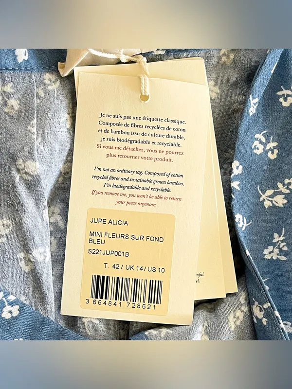 Sezane Alicia Midi Skirt Blue Floral US 10 NWT‎ - Image 7