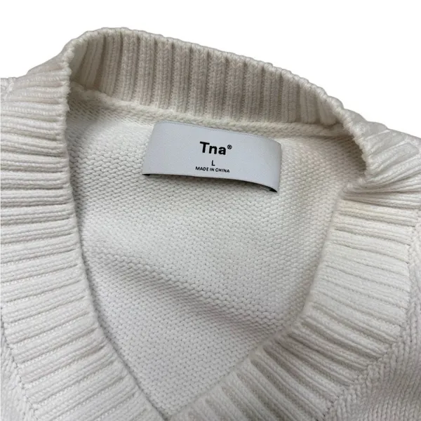 TNA Aritzia Cropped Marcy Vneck Vest White Knit Large - Image 6