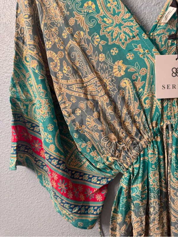 Bohemian Teal Paisley Maxi Dress with Tie Waist nwt - Image 5