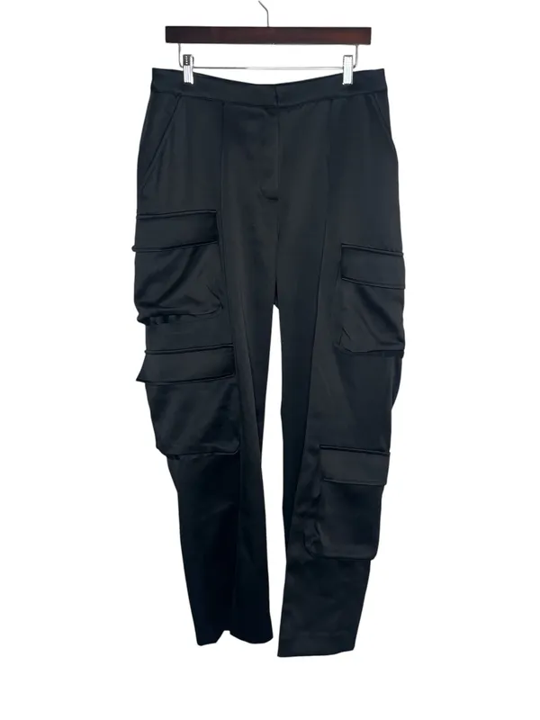 House of CB Black Satin Cargo Daria Straight Leg Trouser Pants Size Large Tall - Image 2