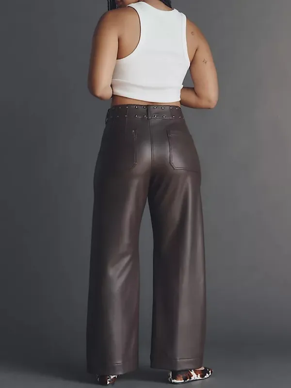 Anthropologie Maeve Colette Full-Length Faux Leather Studded Pants Size 32 NWT - Image 2