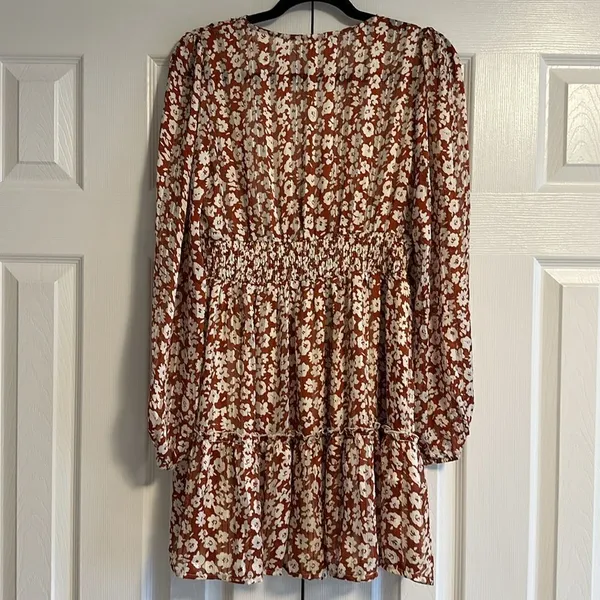 Endless Blue Women’s Dress, Brown with Floral and Gold Pinstripes, Size L - Image 8