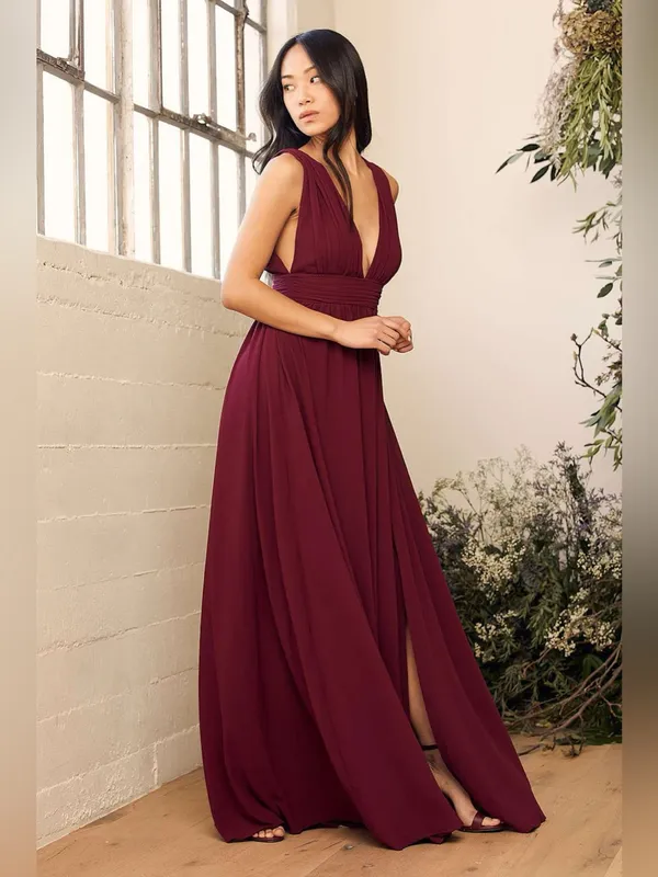 Lulus Heavenly Hues Burgundy Maxi Dress Size Small - Image 4