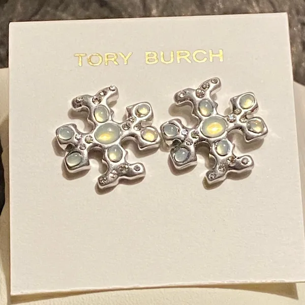 Tory Burch Roxanne Jeweled Stud earrings. New. Faceted crystals & cabochon - Image 2