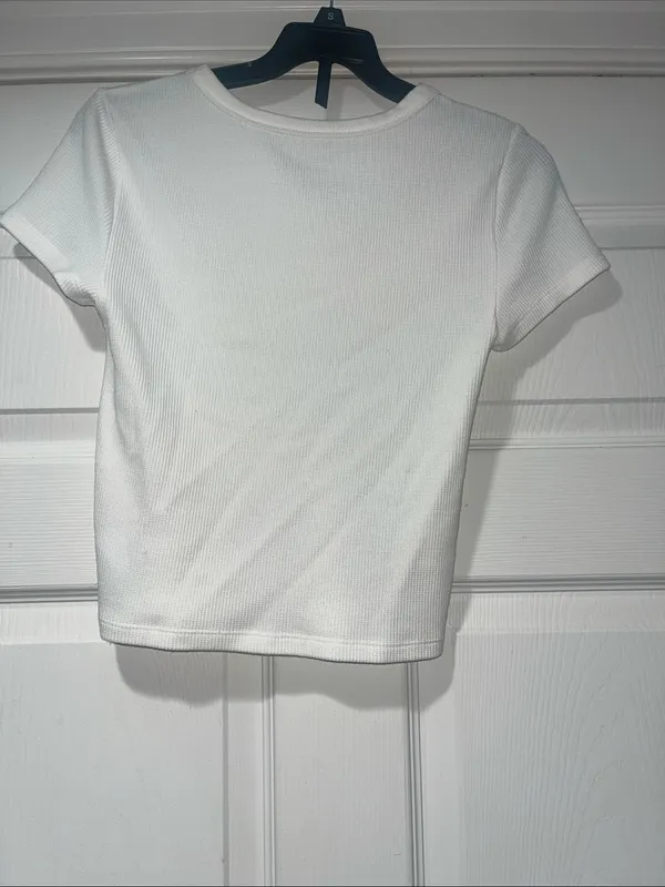 American Eagle Outfitters White Ribbed Short-Sleeve Tee - Image 2