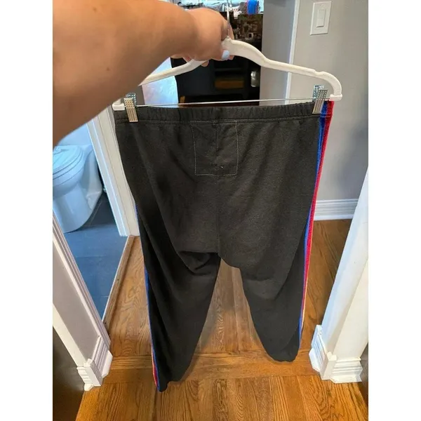 Aviator Nation Favorite 5 Stripe Sweatpants in charcoal black rainbow velvet XL - Image 4