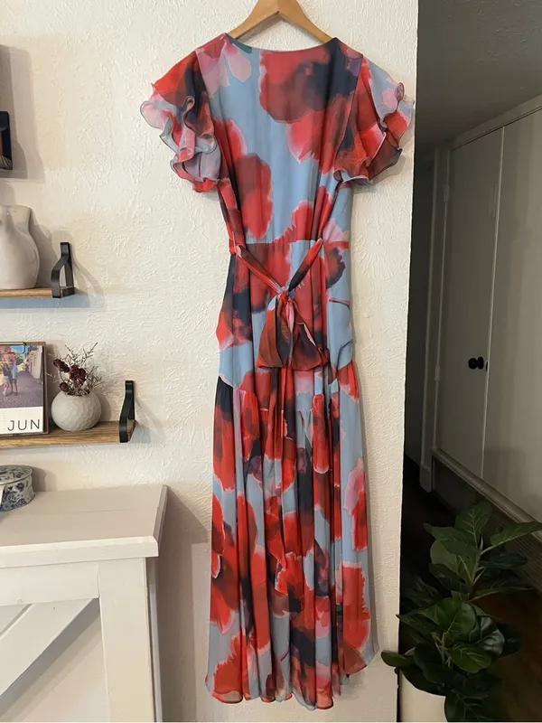 Hutch Zola Maxi Wrap Dress High-Low Floral Blue Red Small Medium - Image 5