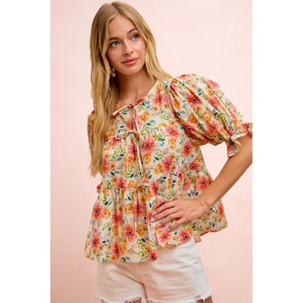 BiBi Flower‎ Printed Shirring Detail Blouse Top - Flower - Large - Image 12