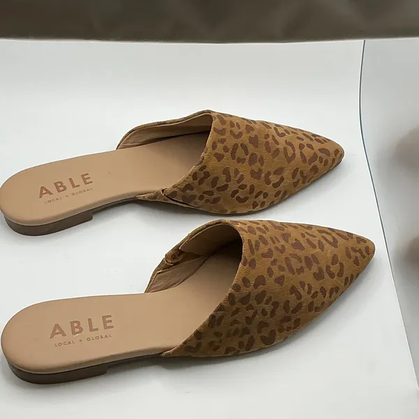 ABLE Leopard Print Suede Pointed Toe‎ Mules Flat Slides Brown Tan Mens 7M Size 7 - Image 3