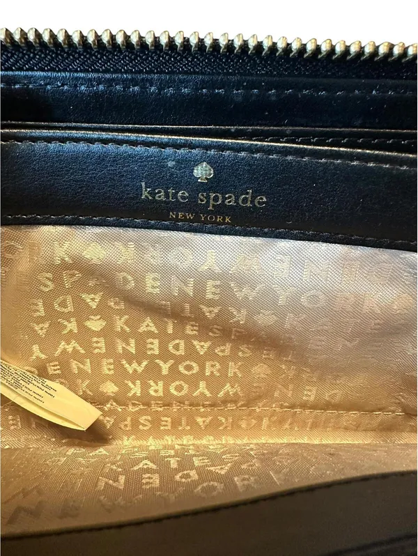 Kate Spade Black and White Striped Patent Leather Wallet - Image 4