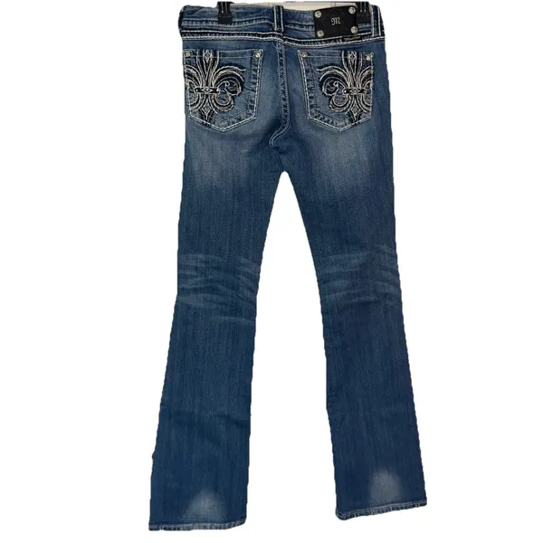 Miss Me Denim Jeans Distressed Boot Fleur De Lis JP5182B Embroidered Back Pocket - Image 2