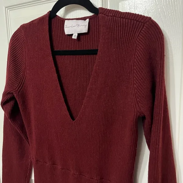 NWT Charles Henry Wine Long Sleeve Rib Sweater‎ Dress Women Size Medium - Image 3