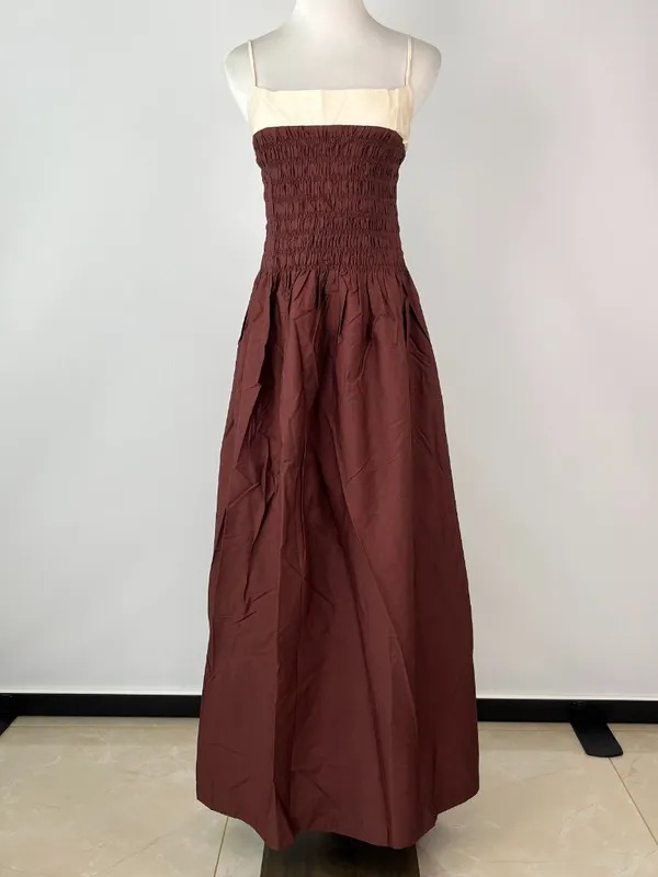 NWOT Farm Rio Cotton Sleeveless Midi Dress Brown and Ivory Sz XS - Image 5