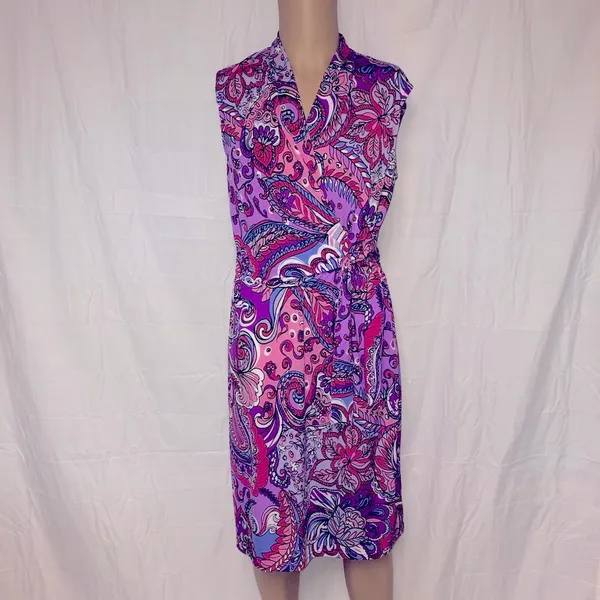 Karin Stevens Paisley Print Dress With Belt Size 10 - Image 2