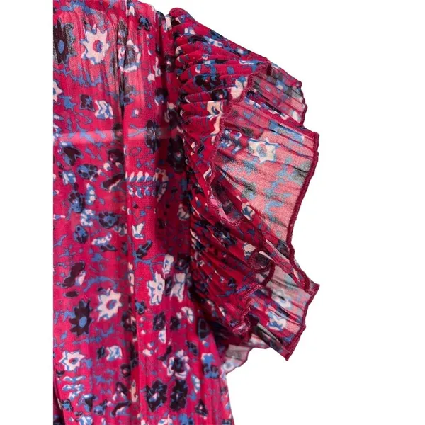 Anthropologie Women's Standard M Pink Floral Pleated Ruffle Blouse Spring Casual - Image 2