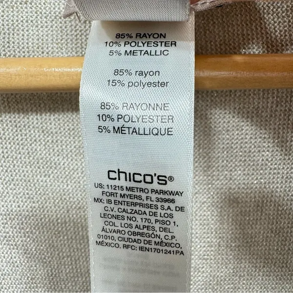 Beige Metallic Open Front Asymmetric Hem Cardigan Wrap Topper Chico’s 1/M - Image 12