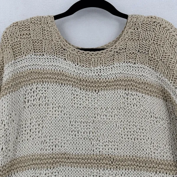 Handmade Crochet Knit Sweater Women Ivory Beige Balloon Sleeve Boho Coastal Chic - Image 5