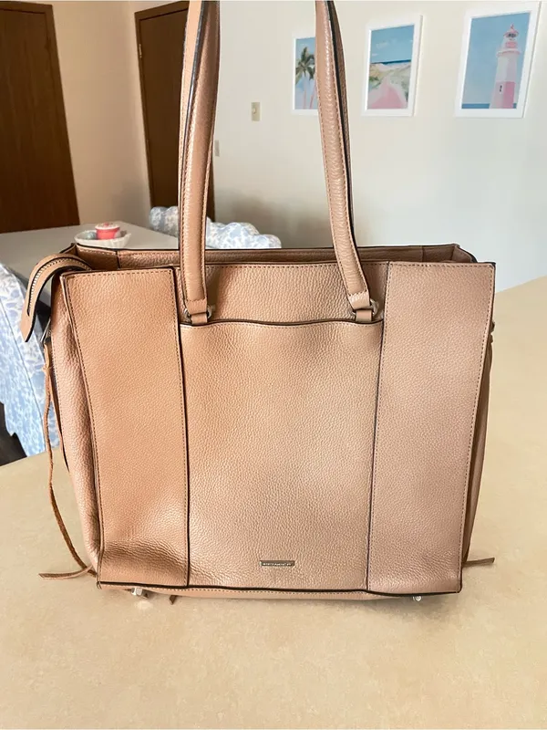 Rebecca Minkoff Side Zip Regan Leather Tote Bag Purse Tan - Image 2