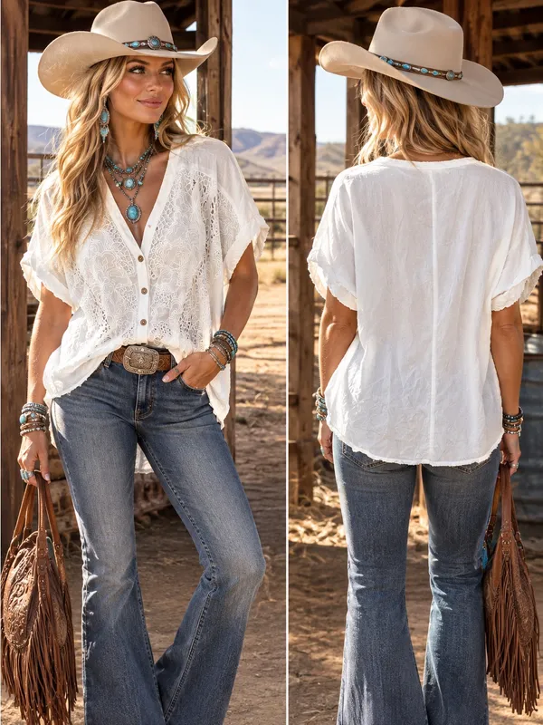 BY TOGETHER | Embroidered Boho Western Top S boho Nashville Texas rodeo - Image 2