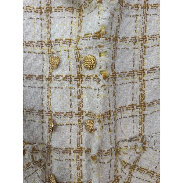 Zara Women Cream Yellow‎ Plaid Tweed Double Breasted Dress Gold Buttons Small - Image 7