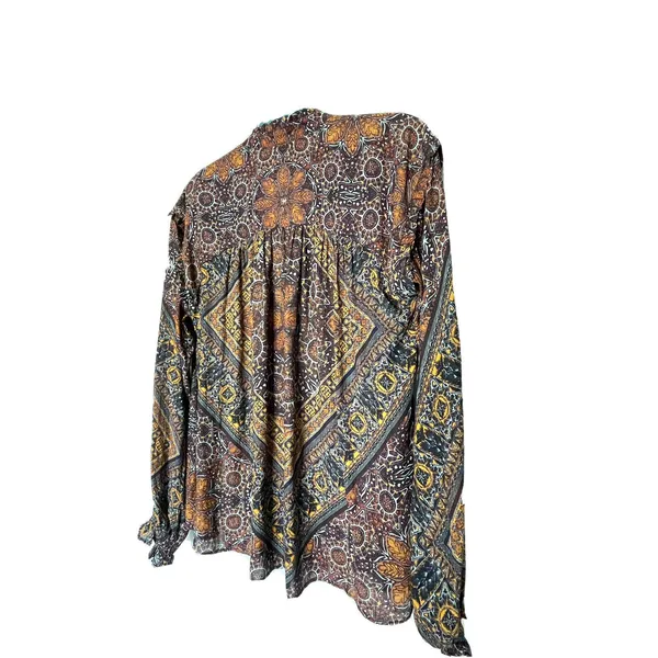 Free People Little Runaway Medallion Print Top Blouse Size Small Keyhole Neck - Image 10
