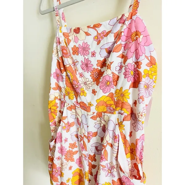 NWT Crystal Ball Retro Floral‎ 70s Romper Open Back size M Boho Girly Pockets - Image 2