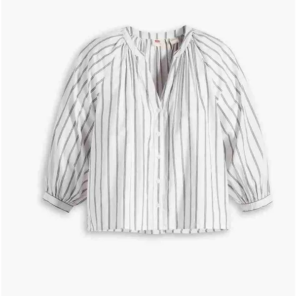 Levi's Blue Nights Stripe Long Sleeves V-Neck Button-Up Blouse Size Petite S b55 - Image 2