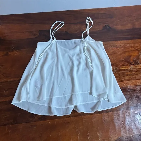 Topshop White Double Spaghetti Strap‎ V-Neck Layered Camisole Top US 4 13A07LIVR - Image 5
