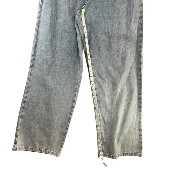 The Post Strapless Denim Jumpsuit S Light Wash Button Front Wide Leg‎ Y2K - Image 9