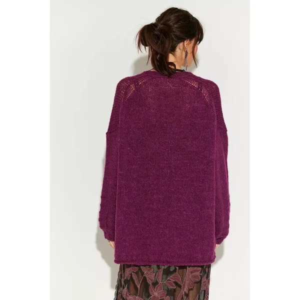 NWT!! FREE PEOPLE Marina SoftSpun Cardi Cardigan Sweater Purple Wine Alpaca S - Image 8