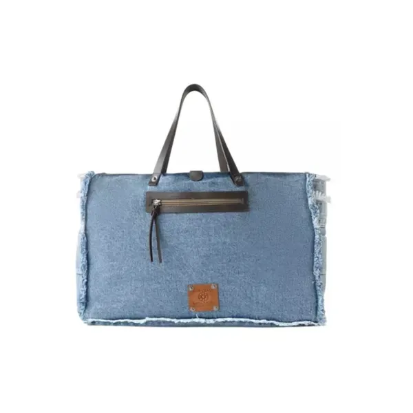 NWT Boho Patchwork Frayed Denim Western Shoulder Tote Bag Blue - Image 3