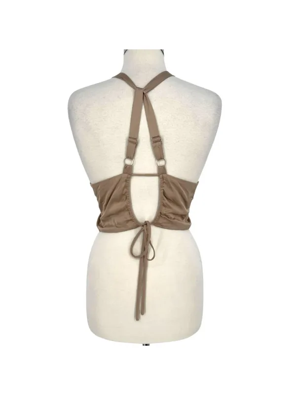 ASTR The Label Clubwear Festival Boho Strappy Halter Crop Top Beige Size Large - Image 7