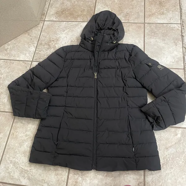 Lauren Ralph Lauren Womens Black Quilted Puffer Jacket BLACK LABEL Hood Size M - Image 2
