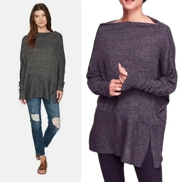 Free People‎ We The Free Londontown Thermal Top Gray Size Small Tunic Blouse - Image 2