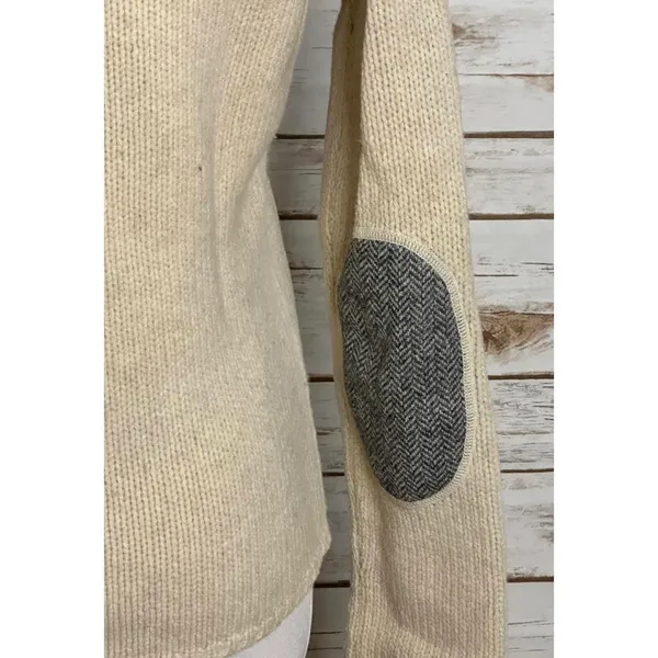 J.Crew classic cream lambswool long sleeve w/ elbow patch V-neck sweater Medium - Image 4