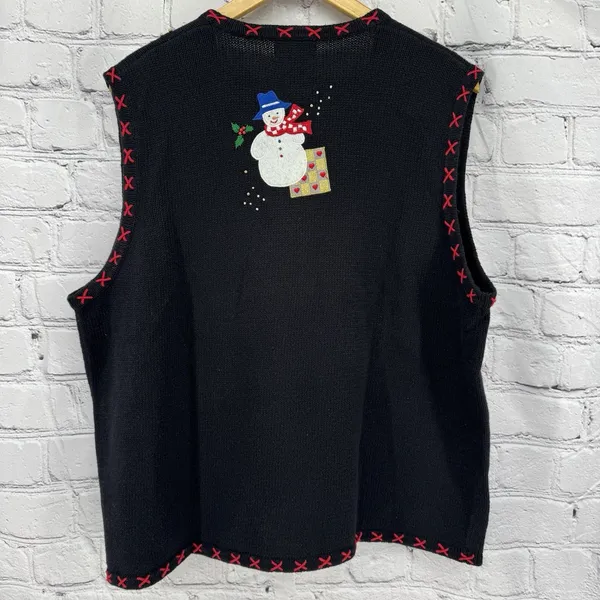 Vintage Designers Originals Studio Christmas Sweater Vest 2X Plus Zip Black - Image 9