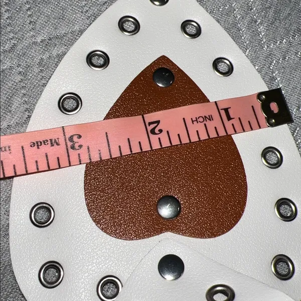 Classic White /brown Women's belt with heart shaped design and brass like buckle - Image 6