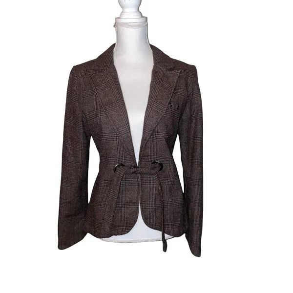 Triple Five Street Soul Jacket Womens M Used Brown Plaid 100% Wool Lined - Image 3