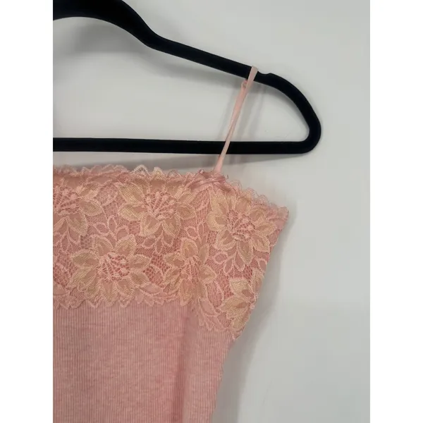 The Limited Cami Top Women S Pink Floral Lace Ribbed Knit Y2K Coquette Fairycore - Image 2