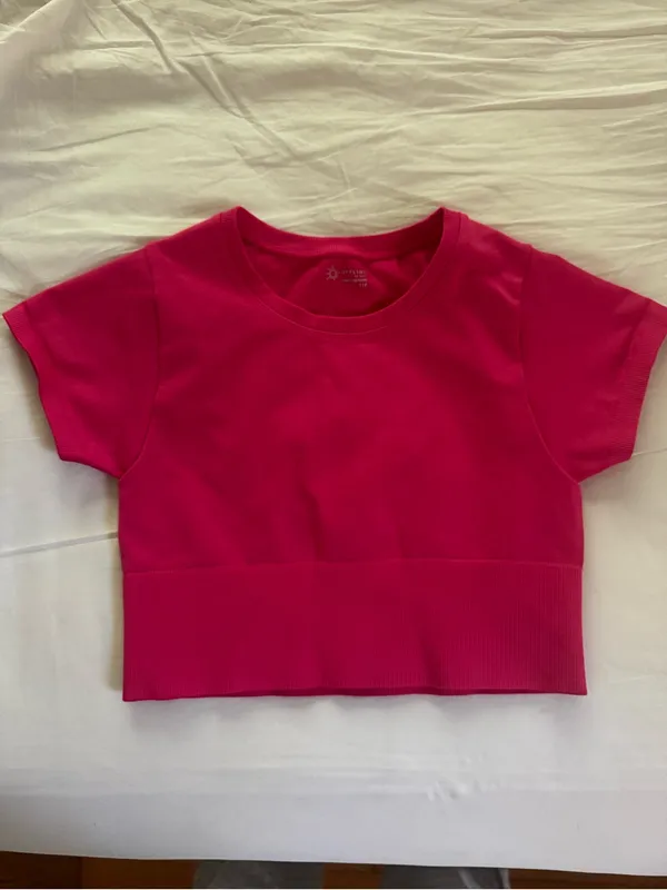 Offline by Aerie Pink Seamless Cropped Crew Neck Athletic Tee Stretch S - Image 7