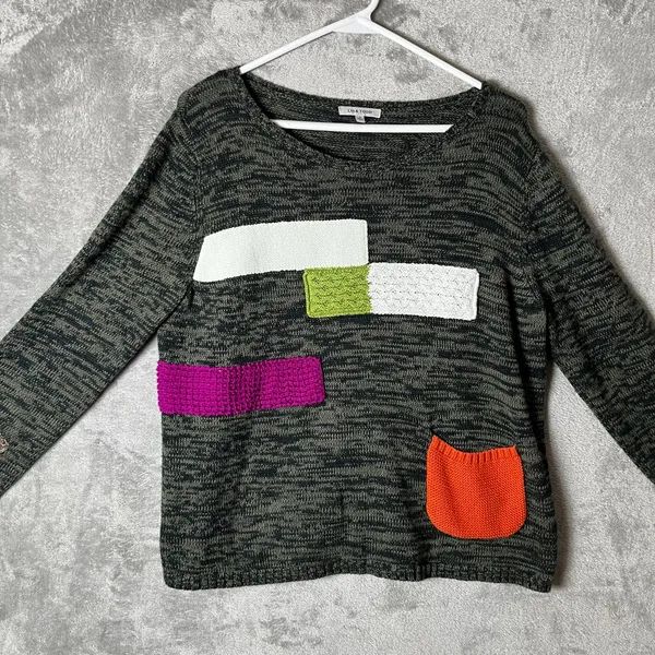 Lisa Todd Mixed Patchwork Knit Sweater Artsy Eclectic Boho Small Cotton Cashmere - Image 3