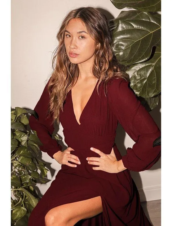 Lulus Love You So Burgundy Long Sleeve Maxi Dress Wedding Prom Holiday XS - Image 2