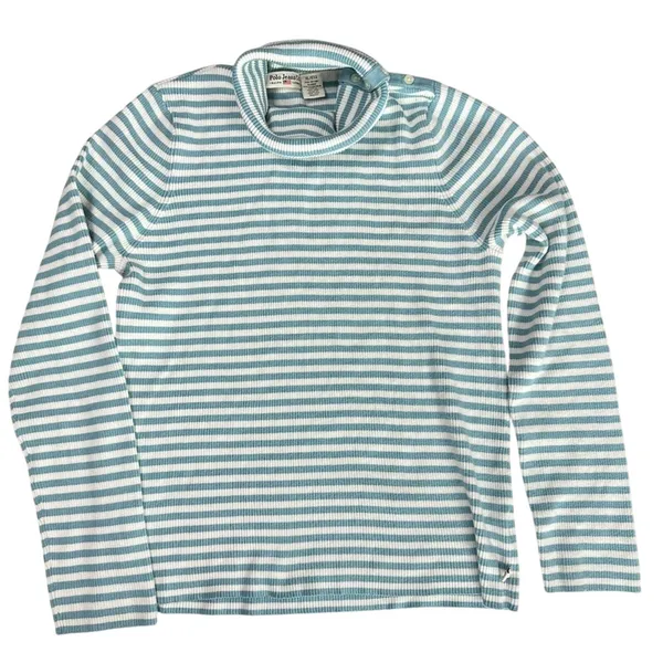 Y2k Polo Jeans Co by Ralph Lauren Blue White Striped Knit Turtleneck Size XL - Image 2