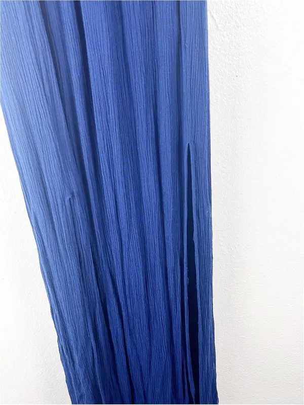 KNOX ROSE Blue V-Neck Embroidered Side Slits Belted Waist Maxi Dress Size Medium - Image 10